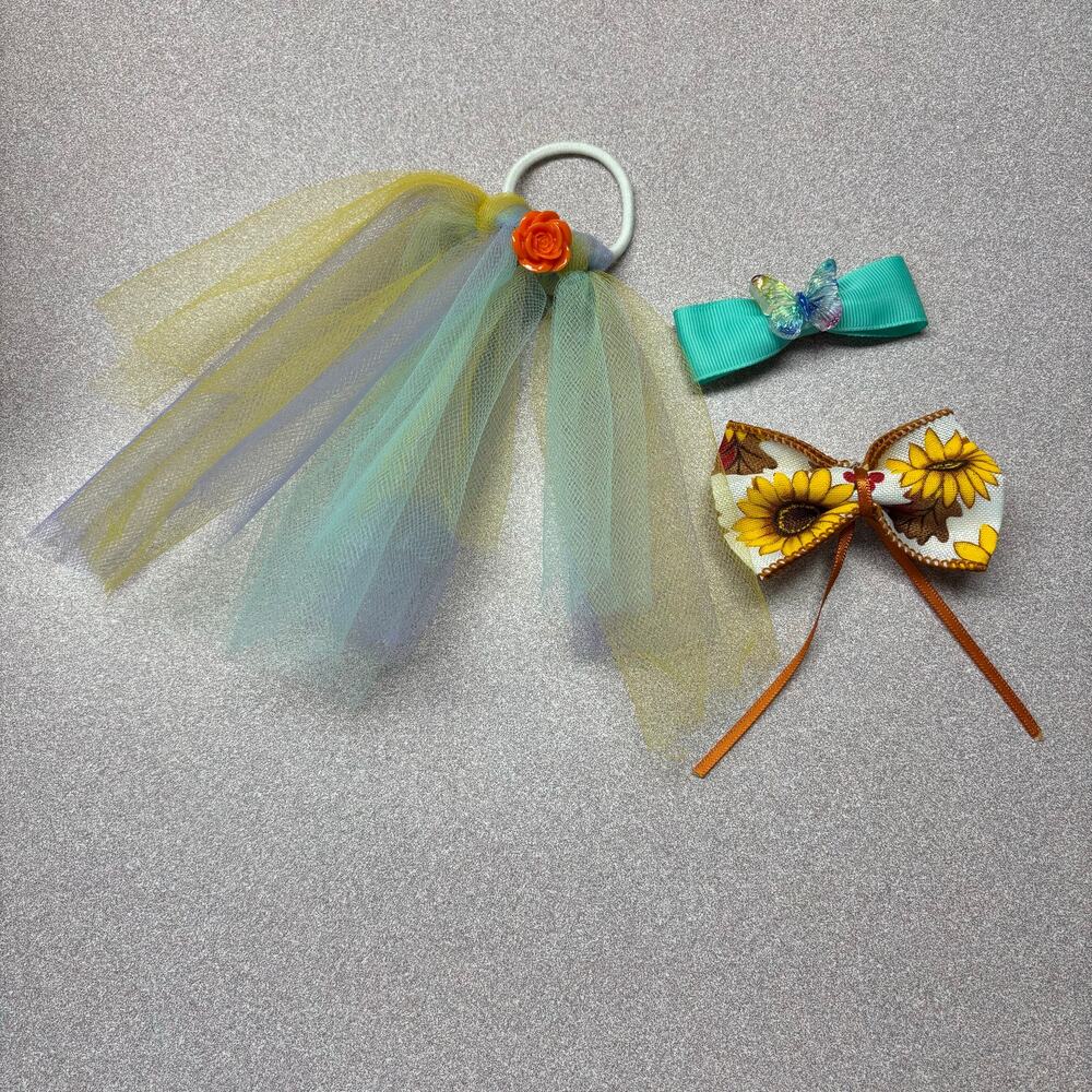 Handmade Hair Accessory Set Sunflower Butterfly Tulle 3 Piece